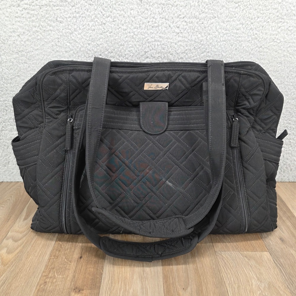 Vera Bradley Large Quilted Diaper Bag Black Microfiber Travel Tote Baby Bag